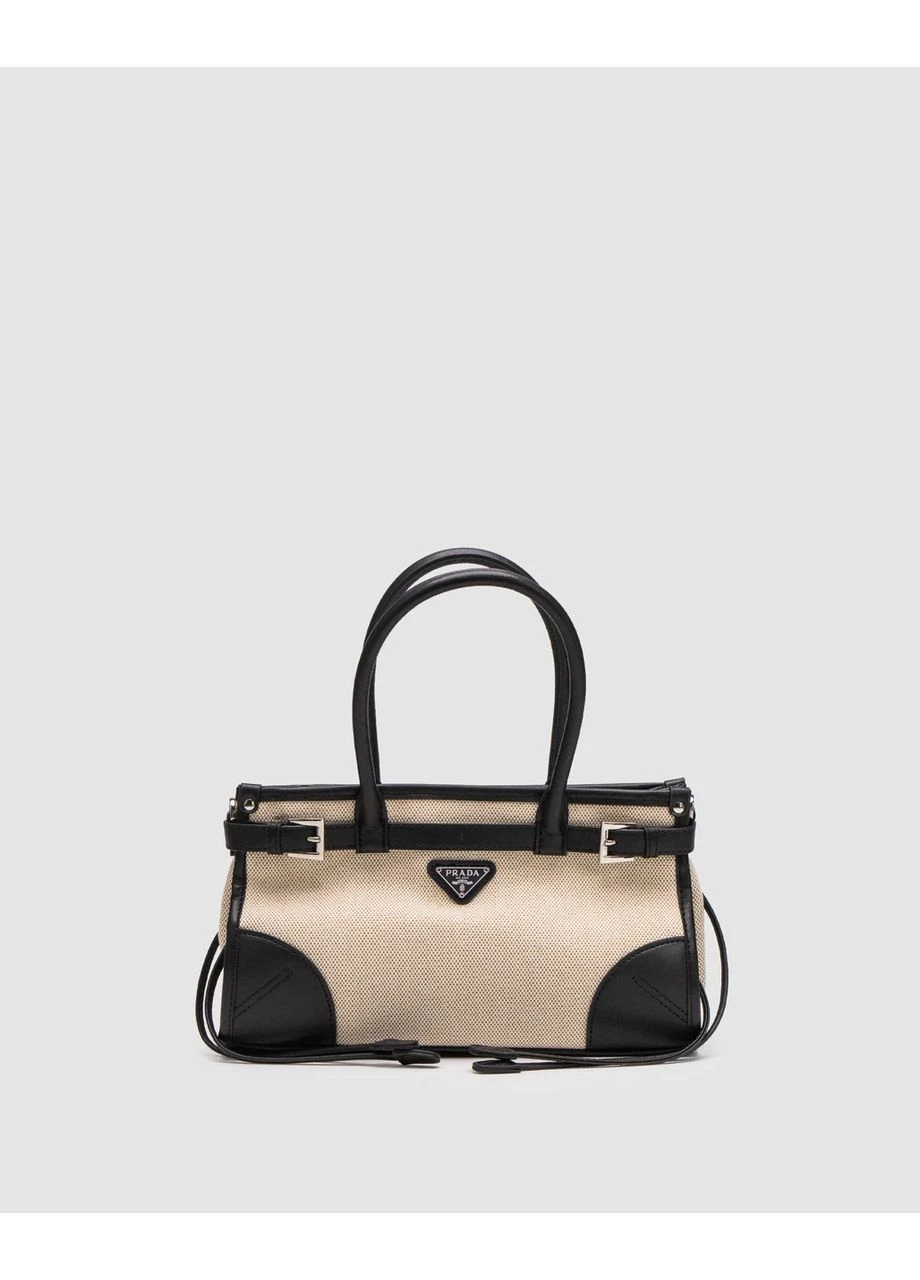 Сумка PRADA Bonnie Small Handbag in Canvas and Leather Beige / Black Прада No Brand (377509904)