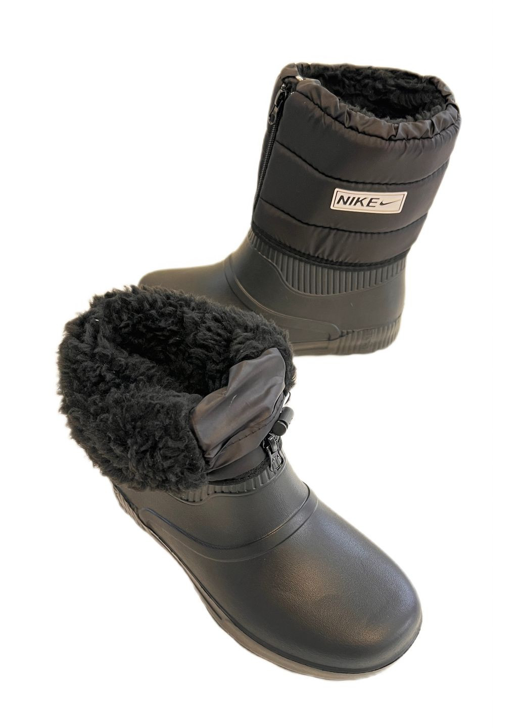 Черные сапожки дутики сноубутсы черные пенка резиновые сапоги Lider на молнии с логотипом