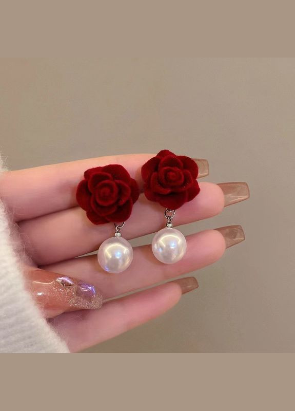 Сережкигвоздики Троянда зі штучними перлами No Brand (284725502)