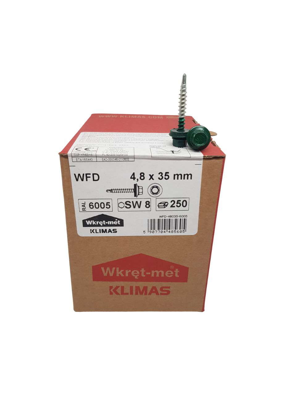Кровельные шурупы саморезы Klimas 4,8х35 мм по дереву (уп 250 шт.) RAL 6005 зеленый мох, зеленый No Brand (364963412)