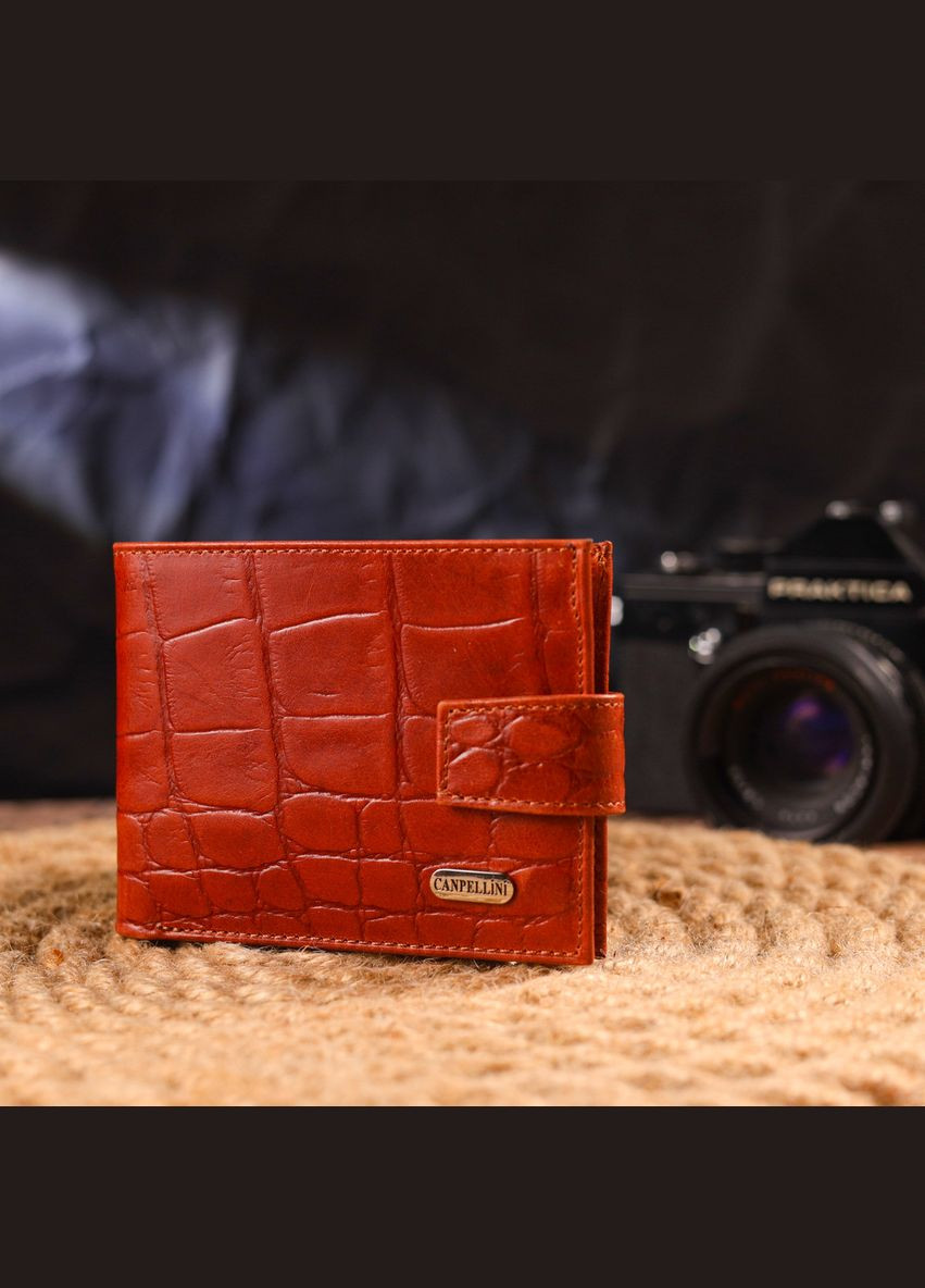 Чоловічий гаманець з натуральної фактурної шкіри 21510 Світло-коричневий Canpellini (298570817)