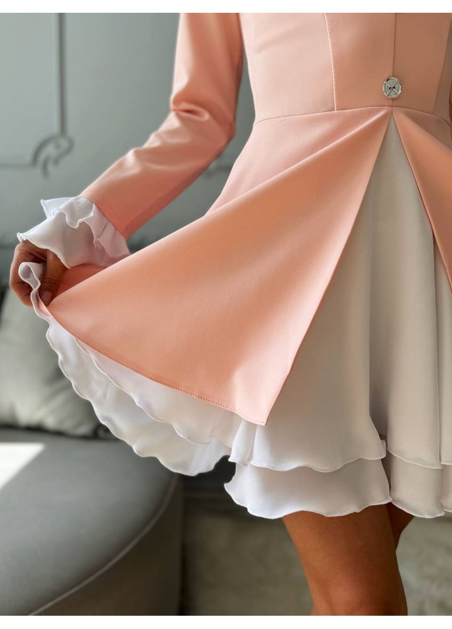 Персикова вечірня сукня з воланами | костюмка + креп-шифон — замір в описі GD/GL Модний простір однотонна