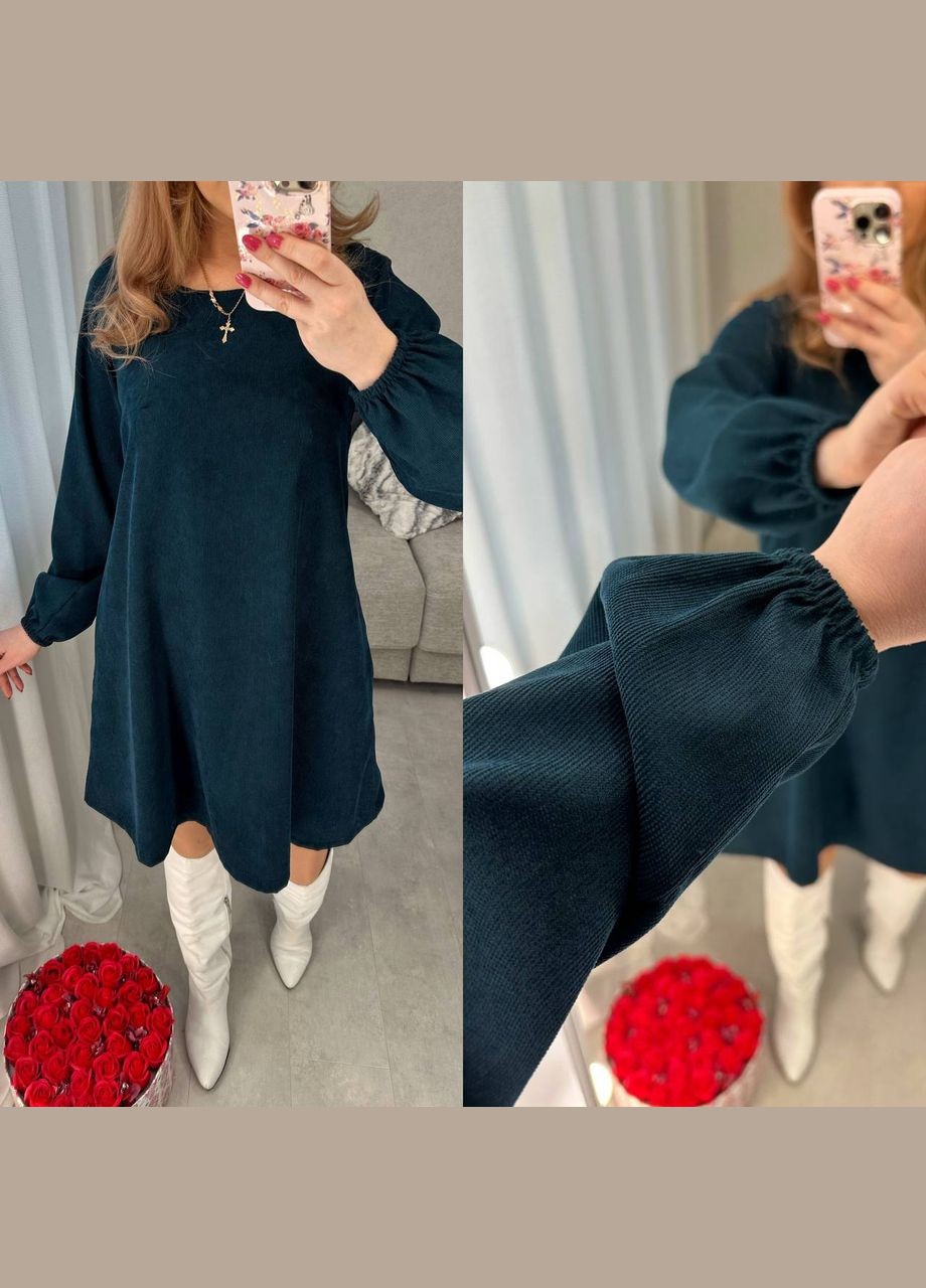 Темно-зеленое платье свободного кроя No Brand