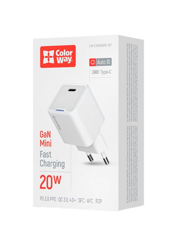 Зарядний пристрій GaN Mini 20W USB-C White (CW-CHS059PD-WT) Colorway (332613314)