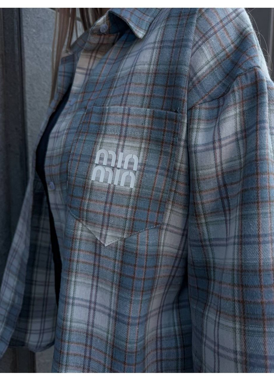 Серо-синяя повседневный, кэжуал рубашка в клетку No Brand с длинным рукавом