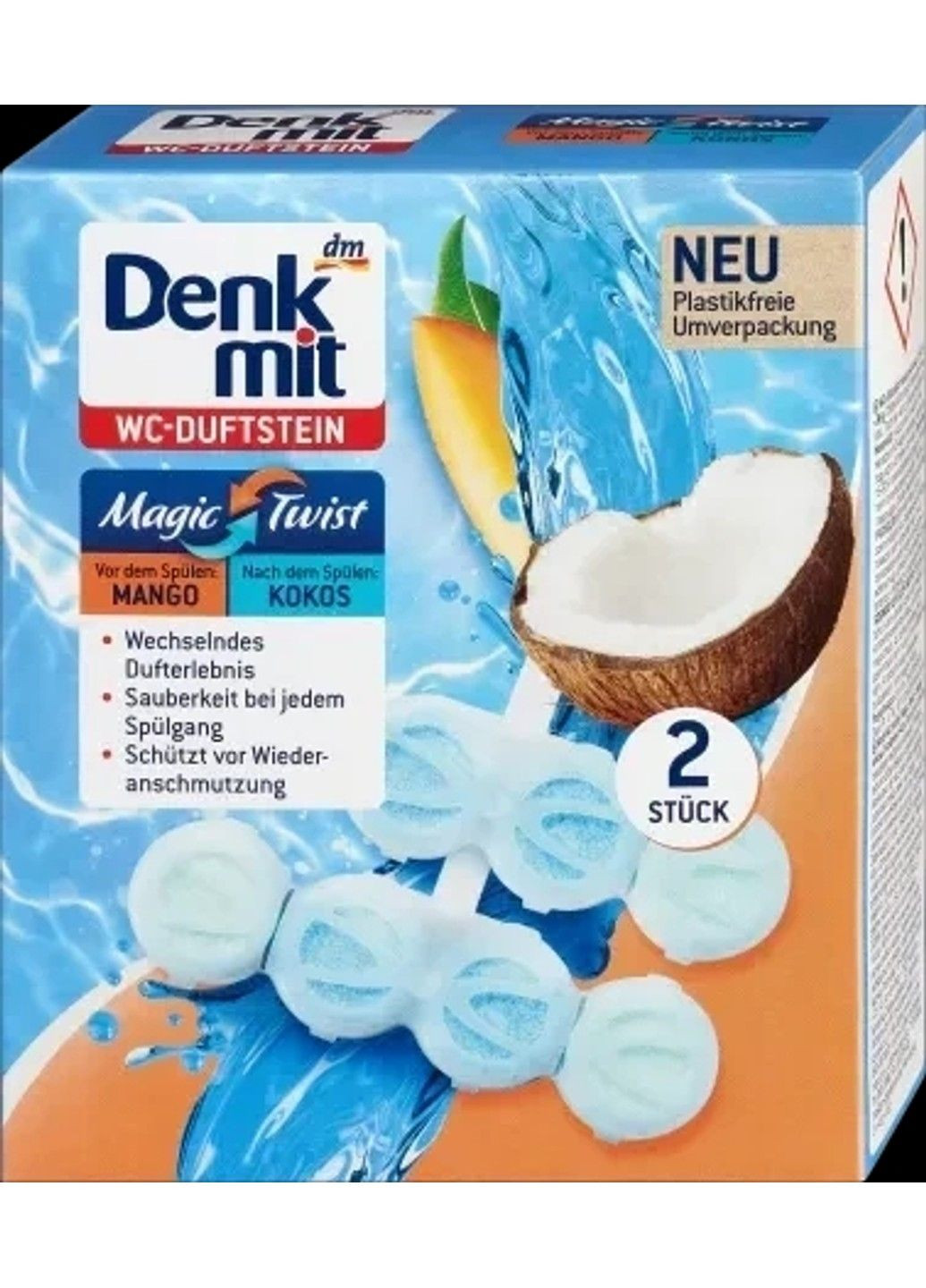 Підвісний блок WC-Stein Magic Twist для унітазу з ароматом манго та кокосу 2шт Denkmit (331786981)