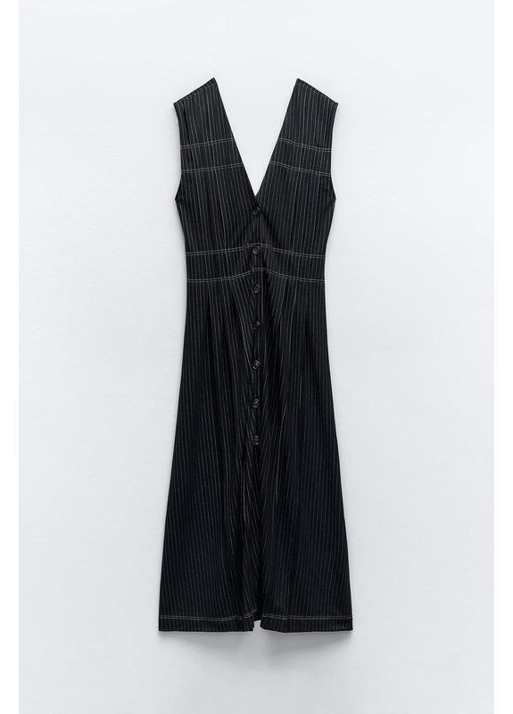 Чорна смугаста сукня - сарафан міді на гудзиках Zara