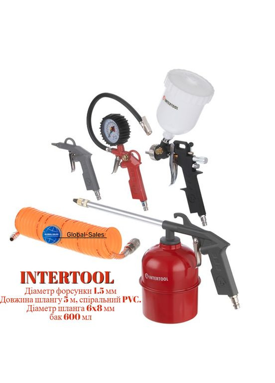 Набор лакокрасочный верхний бак 600 мл шланг пластиковый 5 шт. (PT-1501) Intertool (349820498)