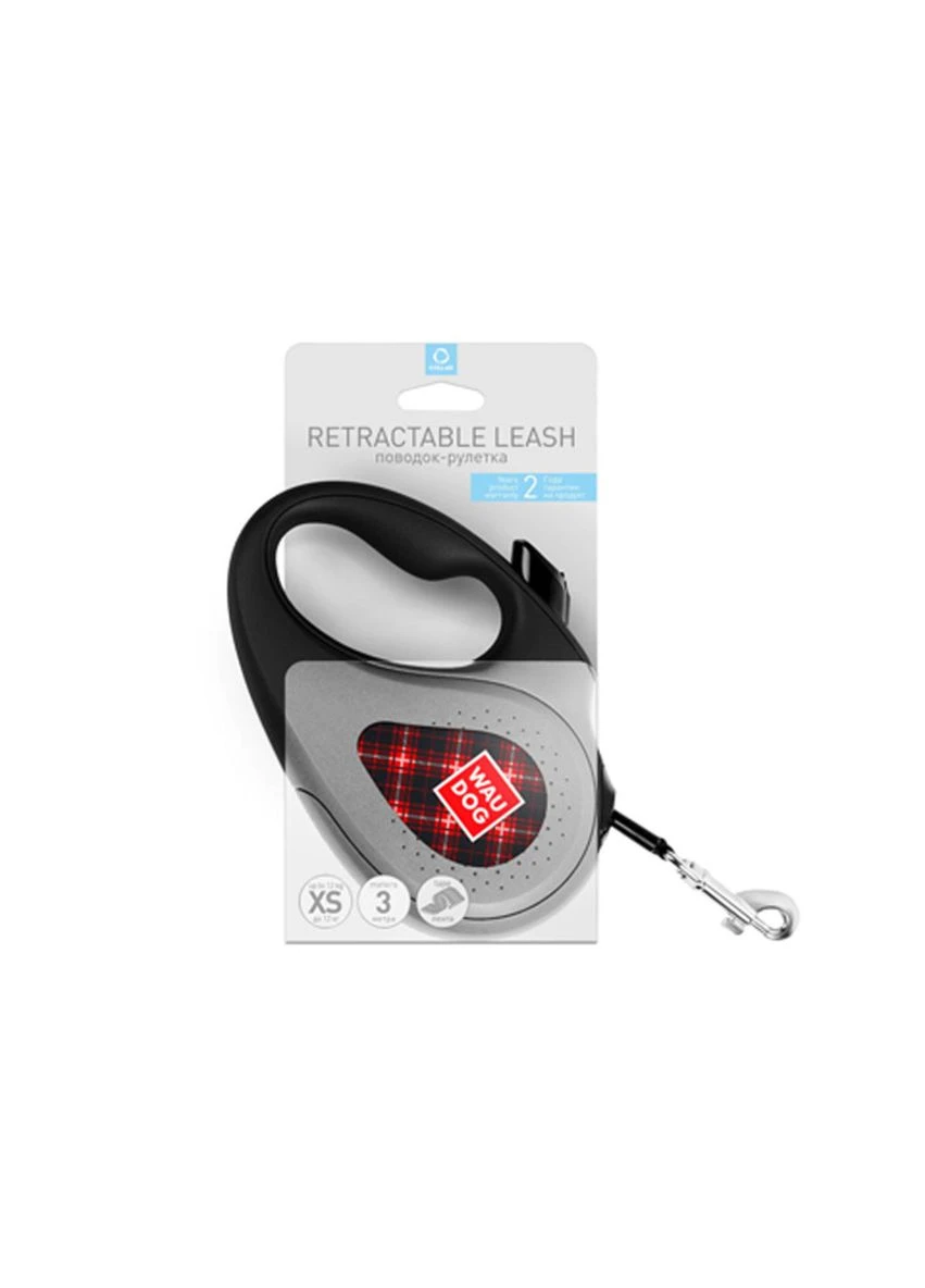 Поводок-рулетка для собак R-leash Шотландка XS до 12 кг 3 м светоотражающая лента WAUDOG (279561618)