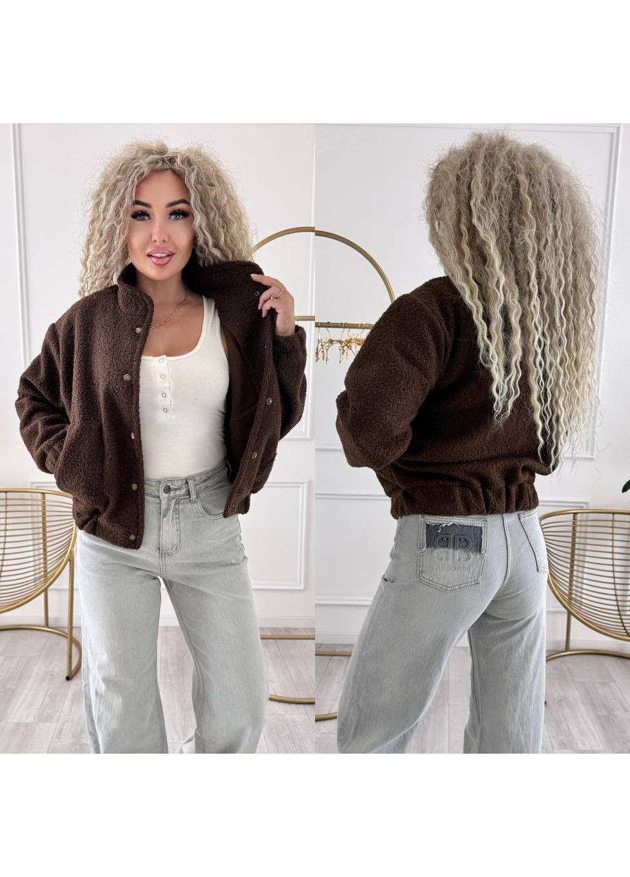 Бомбер курточка теплий кашемір букле на кнопках з кишенями Україна (366957720)