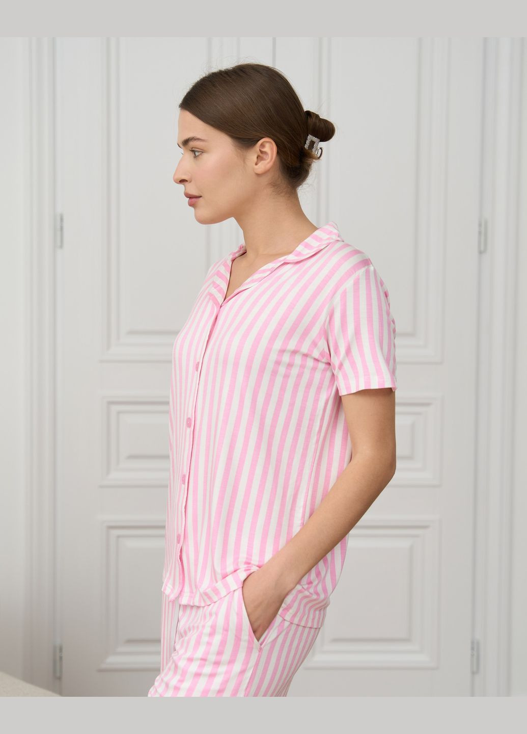 Рожева комплект із сорочкою та шортами Nicoletta