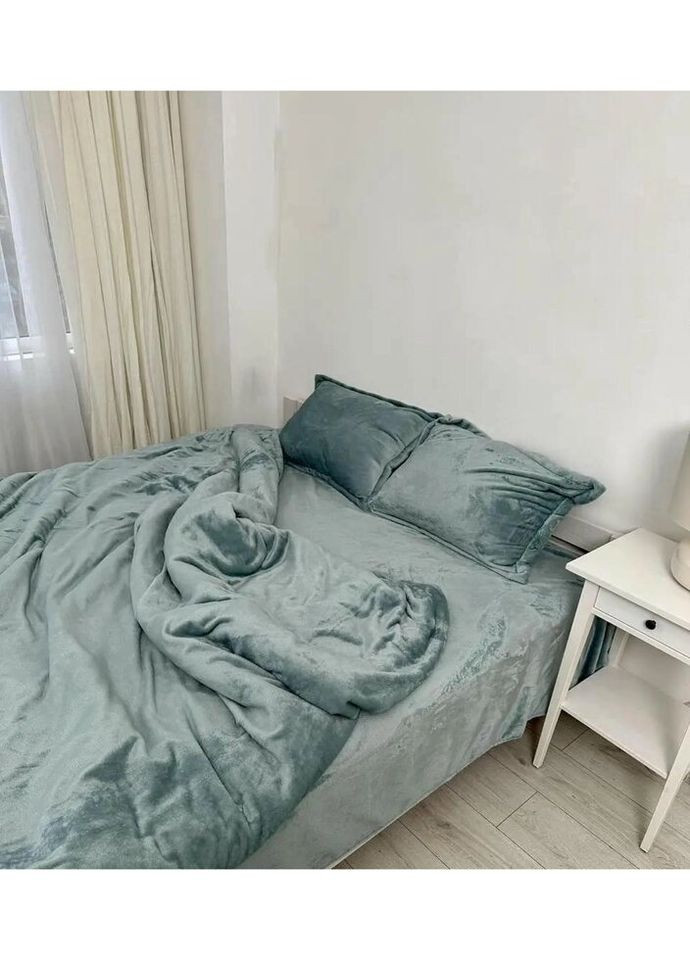 Постельное белье плюшевое полуторное Home 20840 160х215 см бирюзовое DUSHKA (327791614)