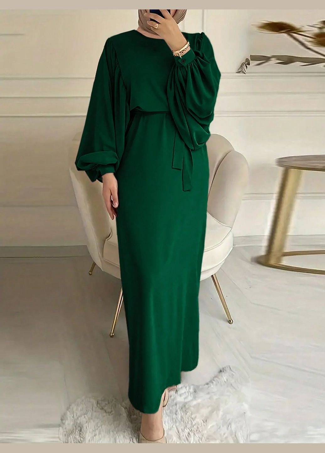 Изумрудное вечернее платье SHEIN однотонное