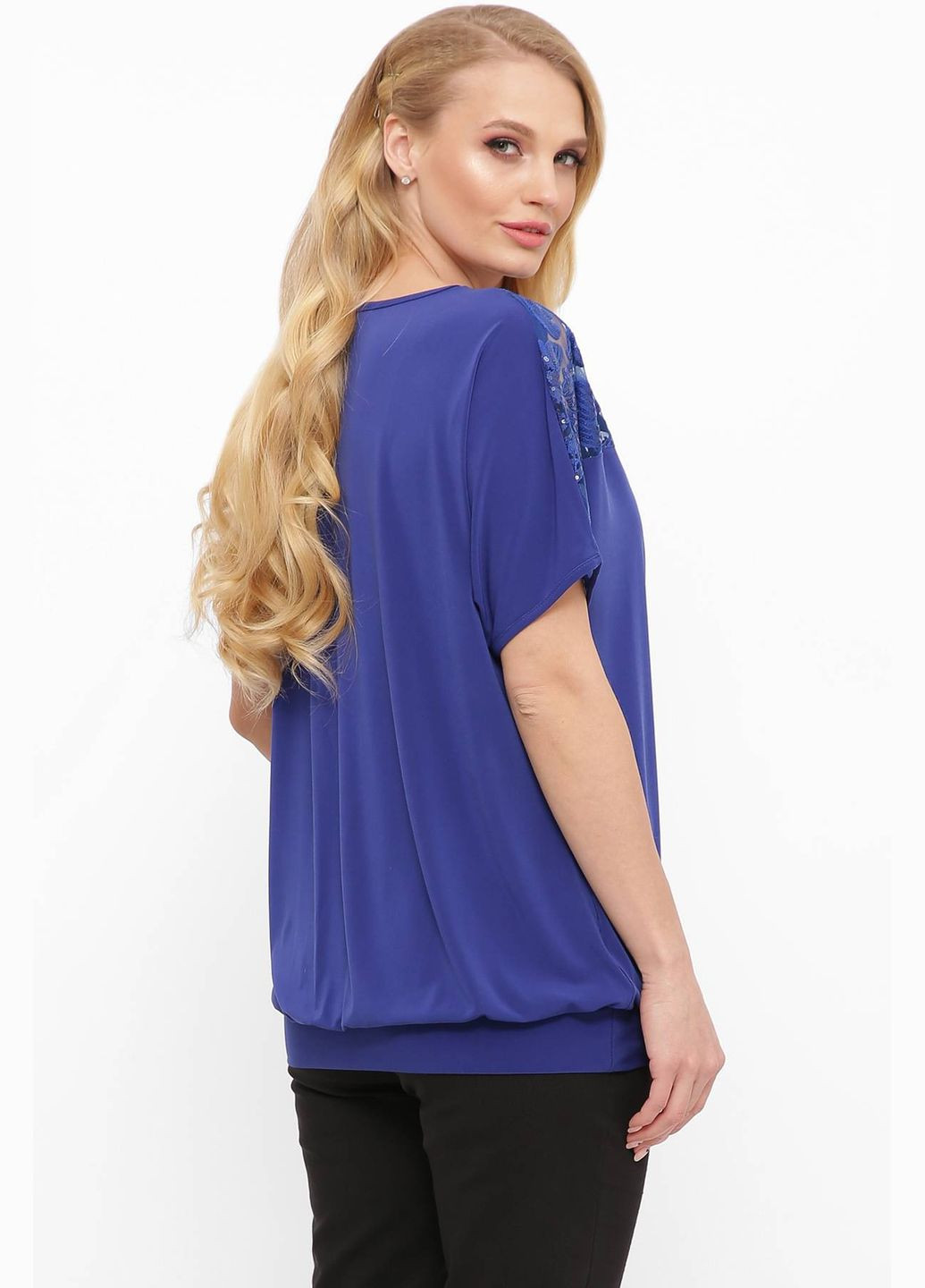 Футболка с гипюровой кокеткой ШОН электрик 56 Tatiana - (347580385)