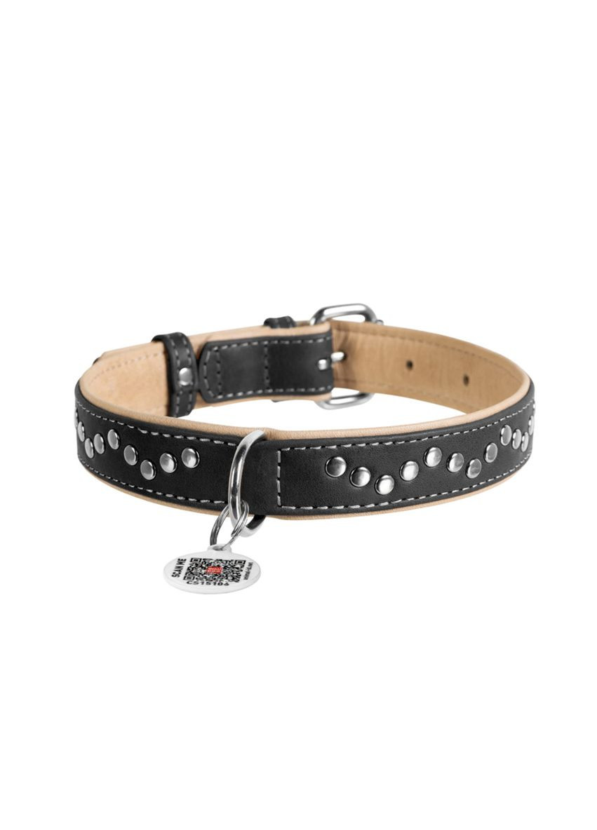 Нашийник для собак шкіряний Soft металеві прикраси Ш 25 мм Д 38-49 см чорний WAUDOG (332880838)
