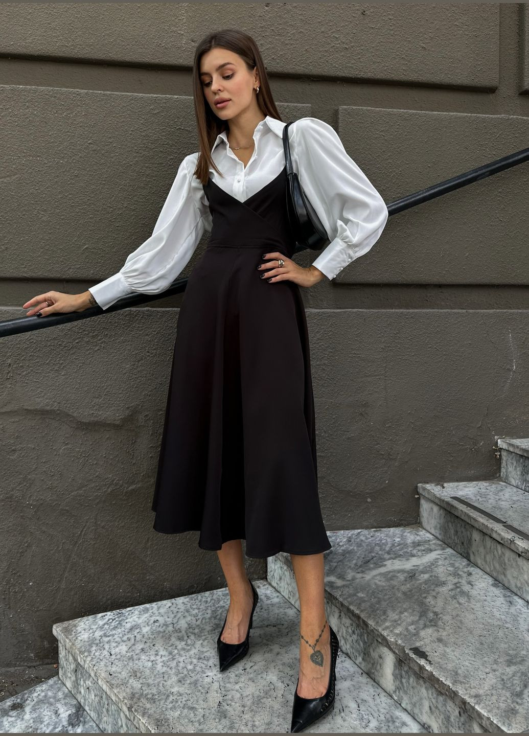 Черное костюм с блузой и сарафаном 111268 черный No Brand