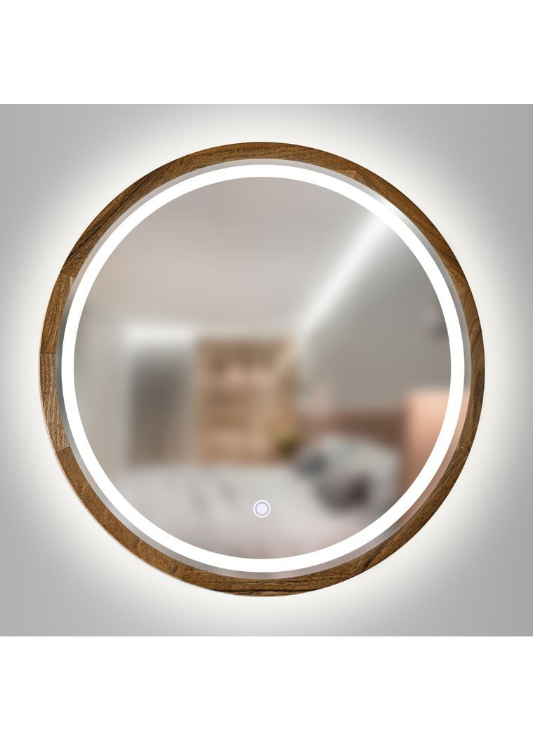 Зеркало круглое деревянное с LED-подсветкой Natural Walnut Орех 65 см Luxury Wood Perfection (369547096)