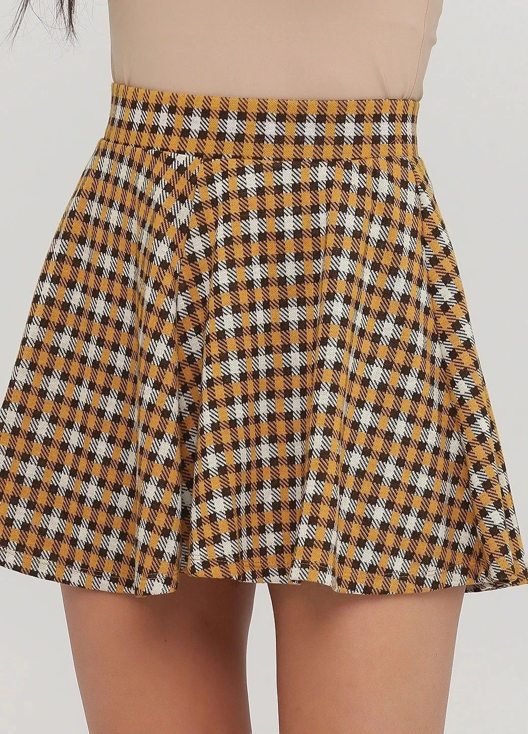 Желтая повседневная в клетку женская юбка из вискозы C&A