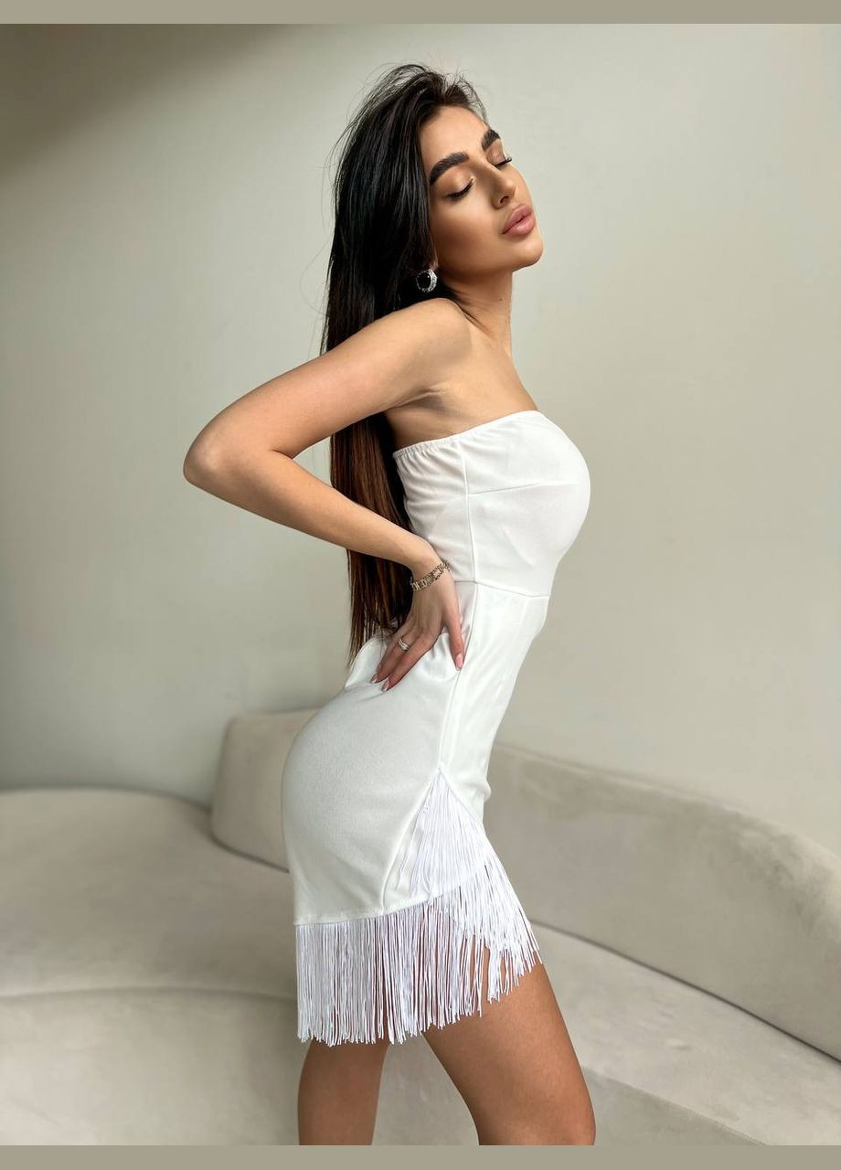 Молочное праздничный, коктейльное, вечернее женское платье мини вечернее с бахромой No Brand