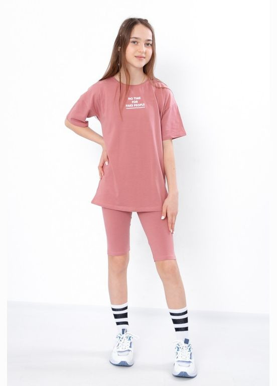 Розовый летний комплект для девочки подростковый (футболка+велосипедки) (p-13940) Носи своє