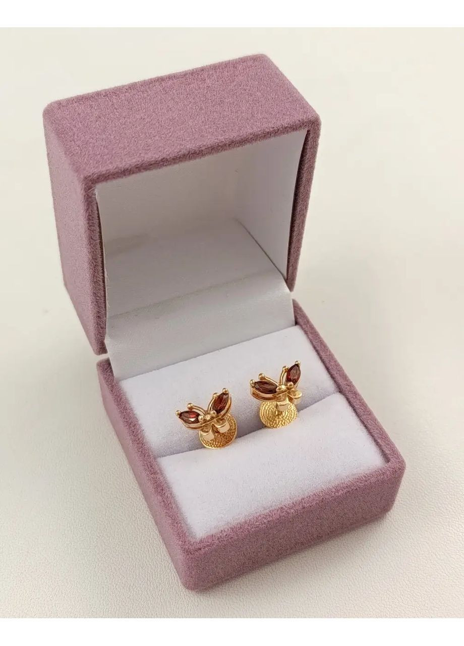 Золоті сережки з гранатом "Метелики" 27347080 Shatlen Сережки (369149682)