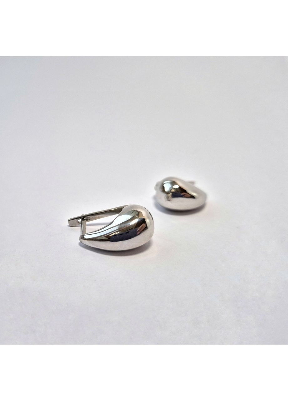 Срібні сережки Крапля без каменів срібло 925 проби Родоване 599р 5.95г Nobrand (370438616)