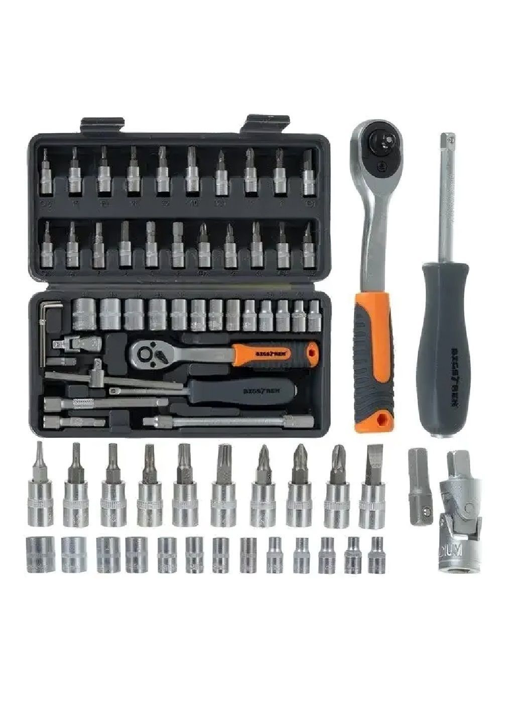Набір інструментів у кейсі з бітами торцевими головками 1/4″ тріскачкою 1/4″ 72T 46 елементів 24,5×5×12 см (482224-Prob) Unbranded (372077529)