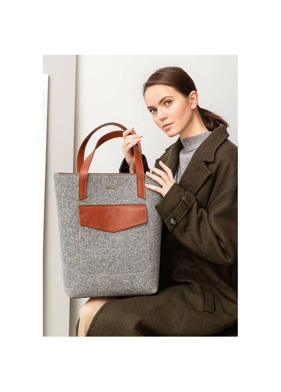 Фетровая сумка женская через плечо шоппер D.D. с кожаными коричневыми вставками BlankNote (302008818)