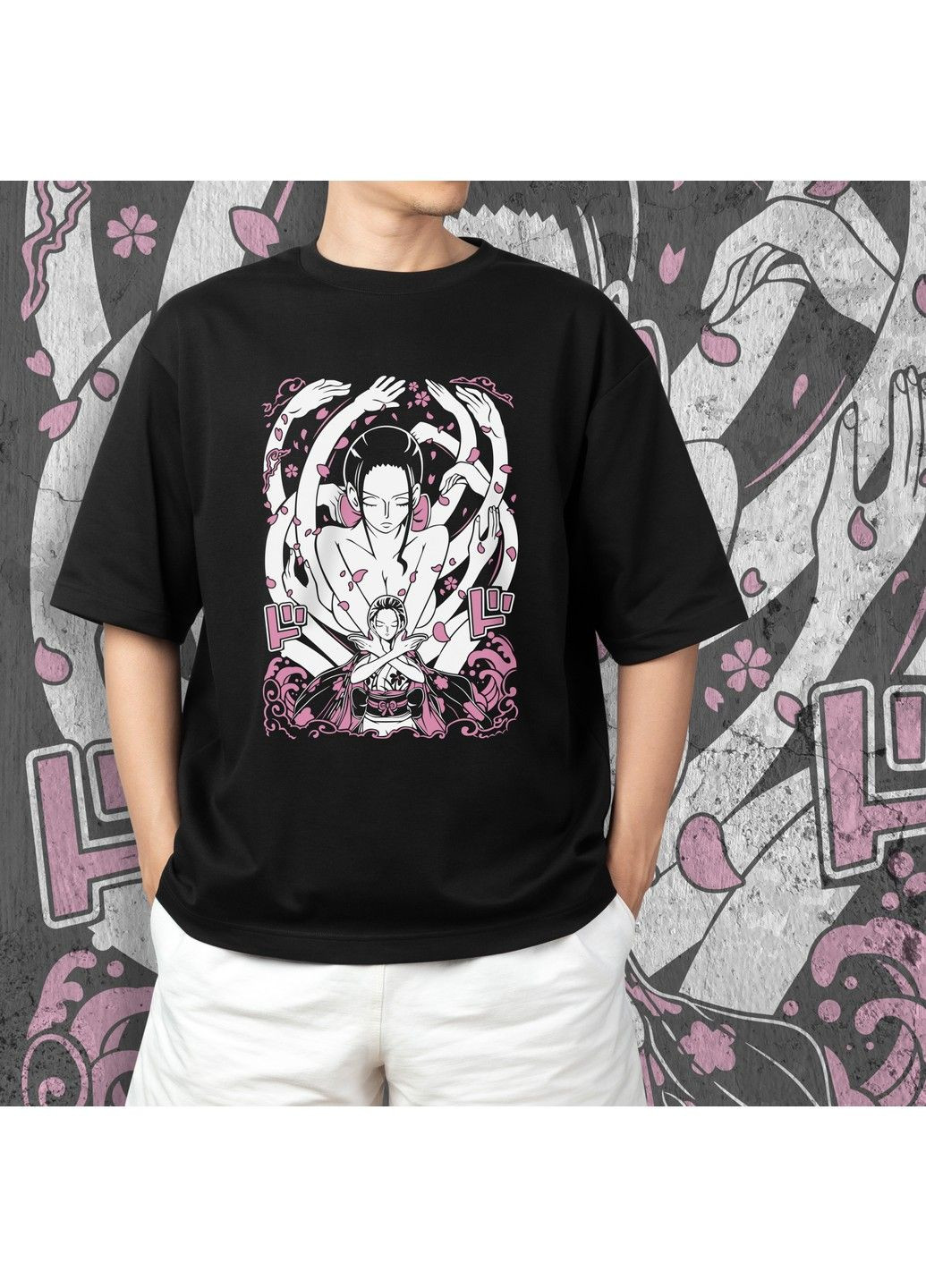 Чорна футболка з принтом ван піс - ніко робін 4 No Brand