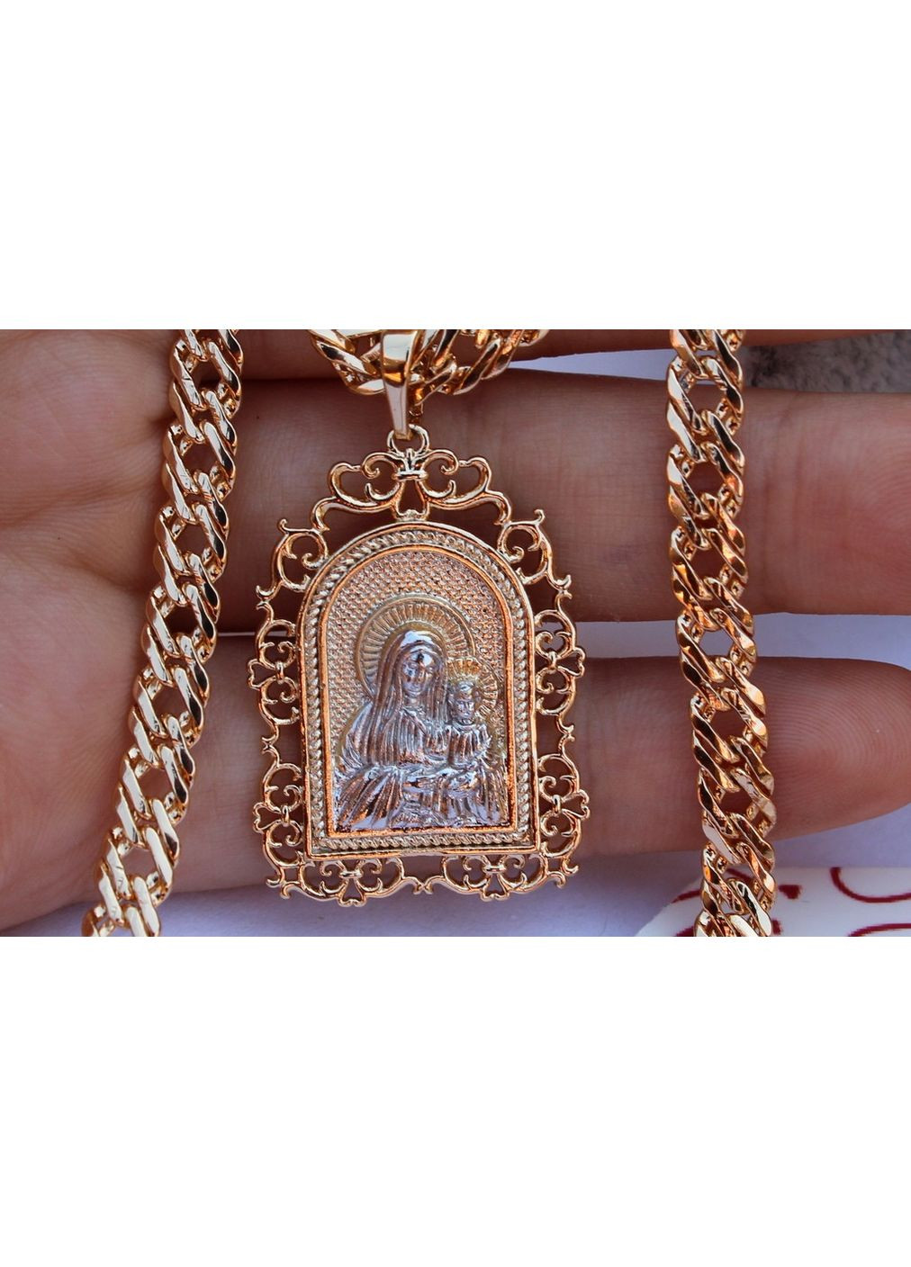 Ладанка ажурна арка Богородиця з немовлям 3 см комбінована love-shopping Xuping Jewelry (355799018)