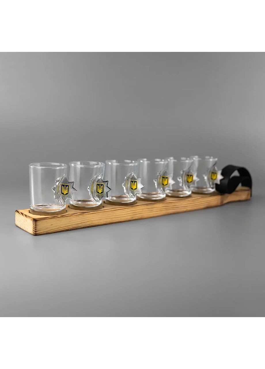Подарочная стопка для водки 6 шт, деревянная упаковка "Национальная полиция" | Подарок коллеге, шефу, мужчине Handmade 225-001-056 (366889326)