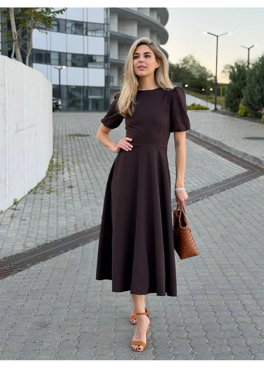 Коричнева сукня міді класична з коротким рукавом Fashion