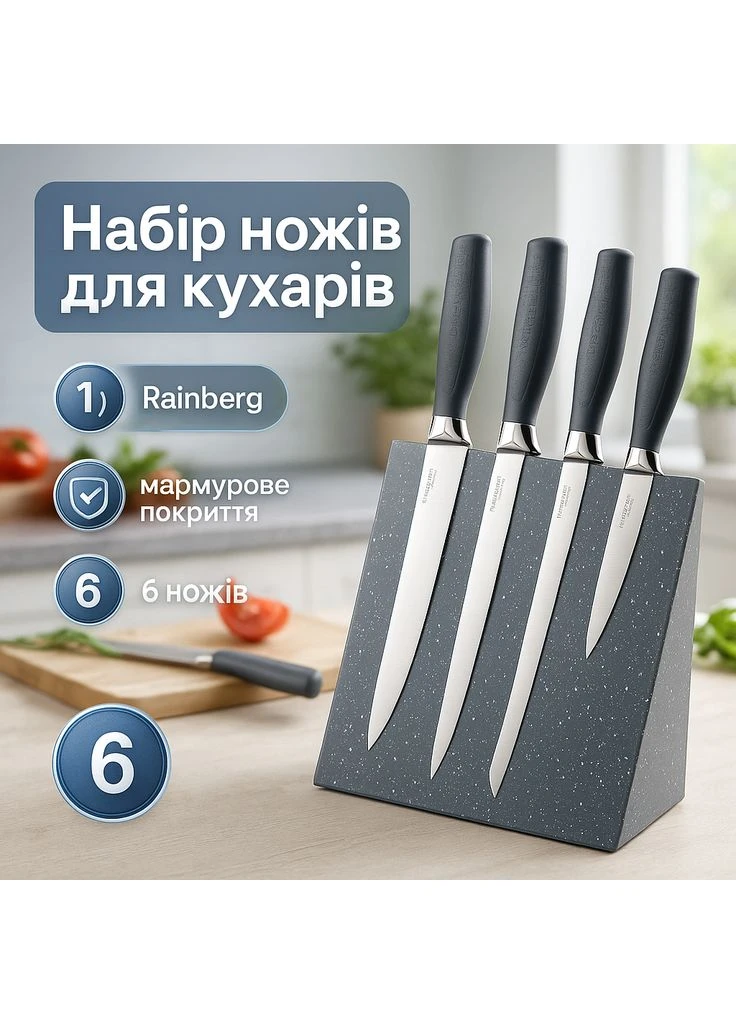 Набор ножей для готовки, Кухонный нож из нержавеющей стали, Стальные кухонные ножи NH-28 Rainberg комбинированные,