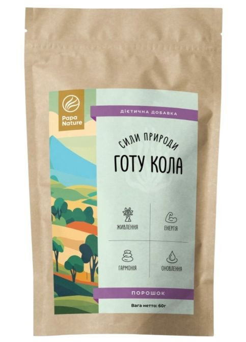 Готу Кола (Centella asiatica) - порошок 60 г /30 порцій/ PapaNature (315748180)