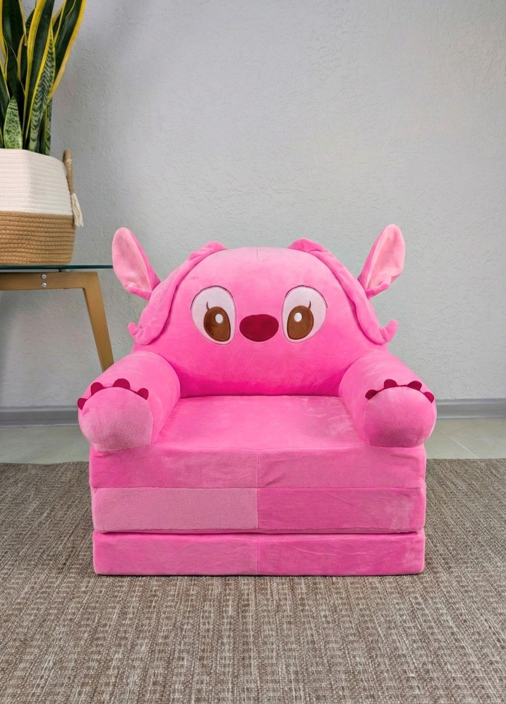 Дитяче крісло іграшка Стіч Енджел рожеве плюшеве розкладне в ліжко Lalapka (372845476)