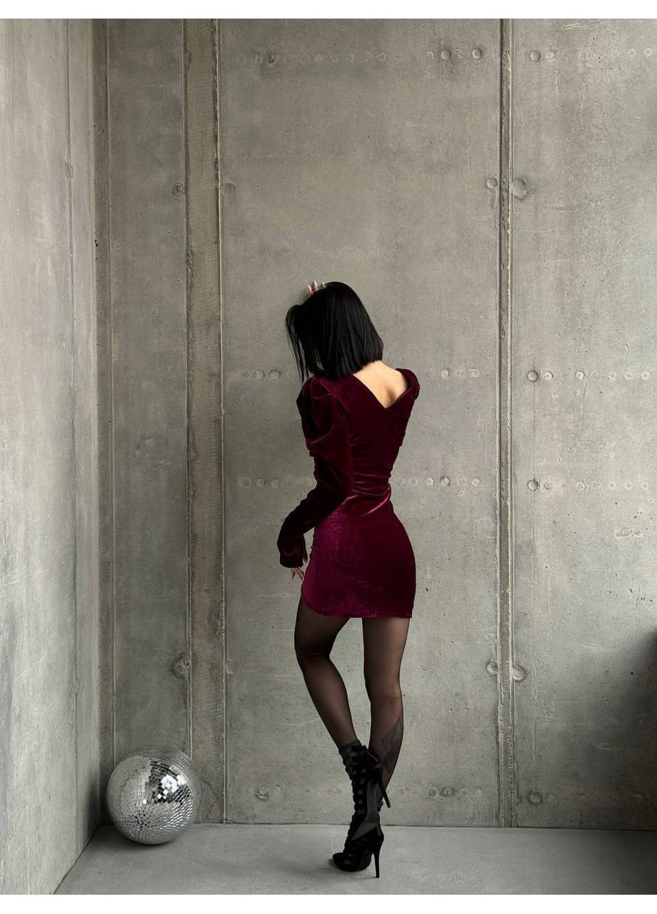 Бордова святковий, коктейльна, вечірня, кежуал жіноча оксамитова сукня Asi.Store.ua
