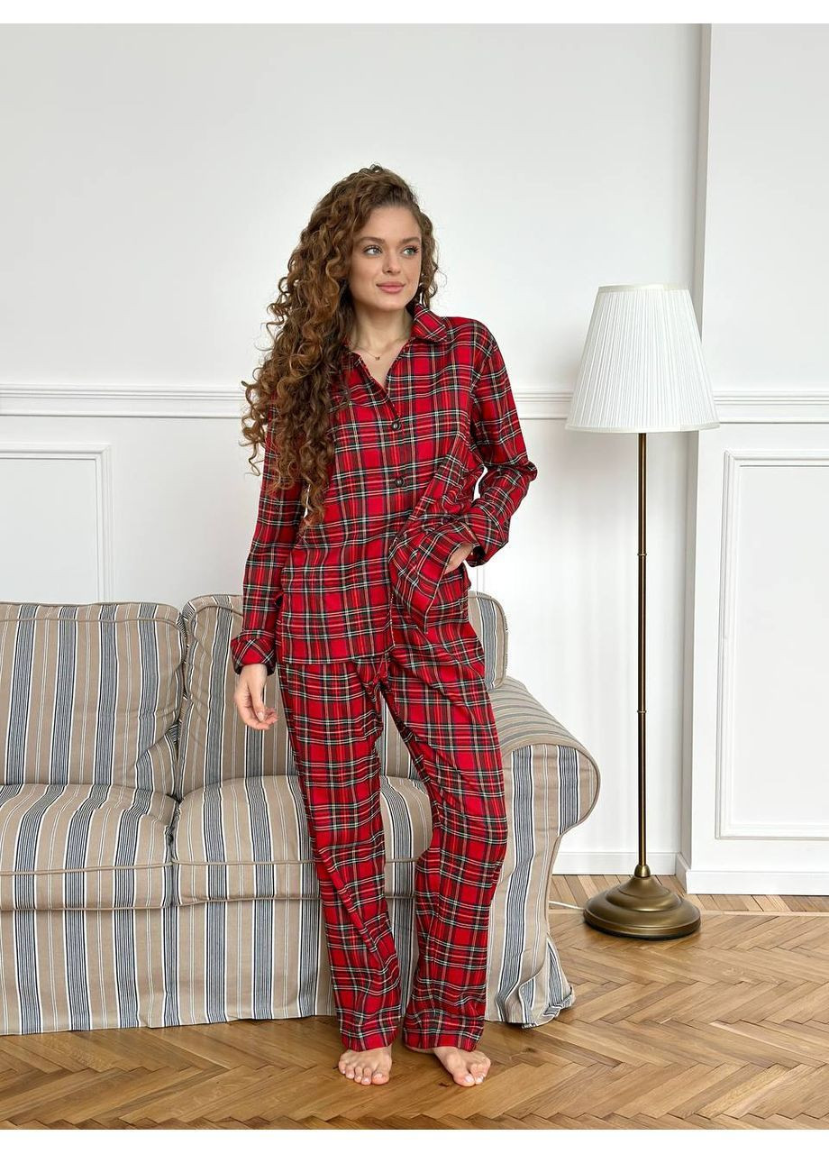 Червона всесезон піжама жіноча - домашній костюм сорочка + брюки No Brand
