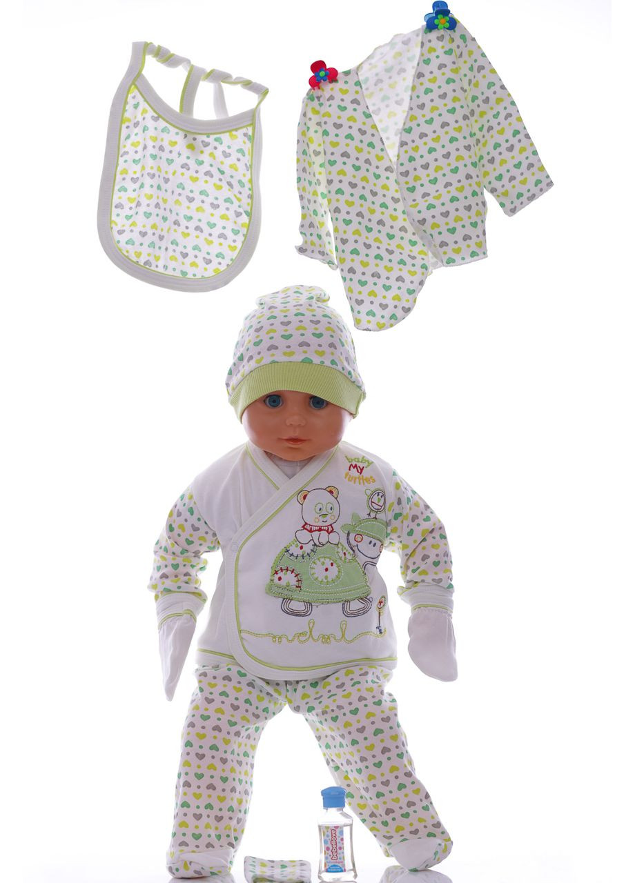 Белый демисезонный комплект распашонка, ползунки, шапка для мальчика трикотажный сердце 68 см (37620) BABYKROHA