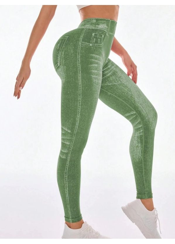 Зеленые демисезонные леггинсы спортивые SHEIN