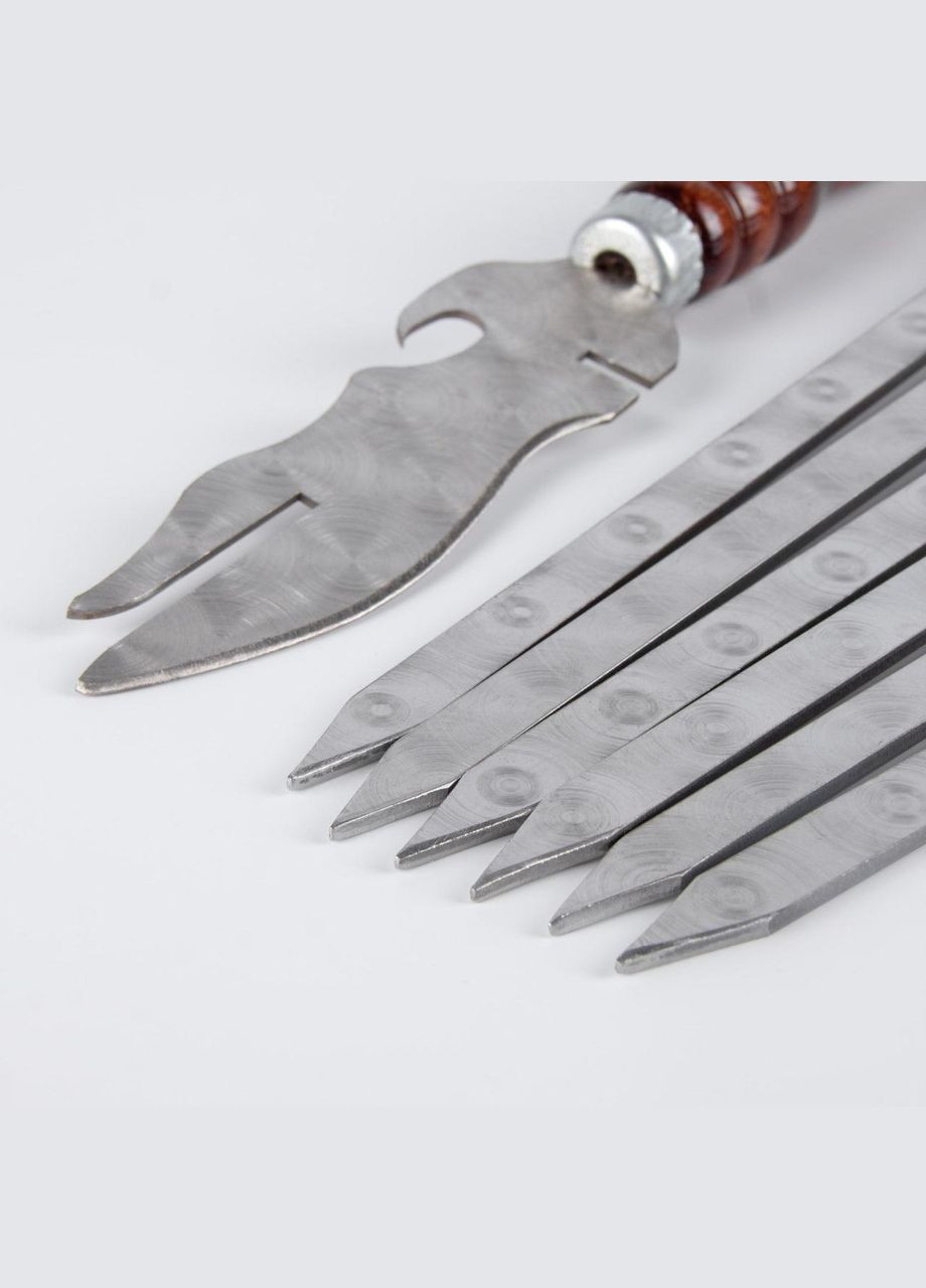 Набір шампурів із нержавіючої сталі з дерев'яними ручками з вилкою-ножем 6 шт (1808486546) No Brand (336380511)