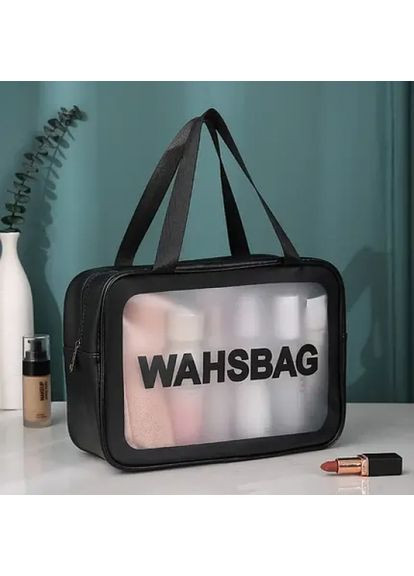 Прозора косметичка Washbag Big чорна для зберігання косметики та дрібниць водонепроникна сумка ProDobro (365443330)