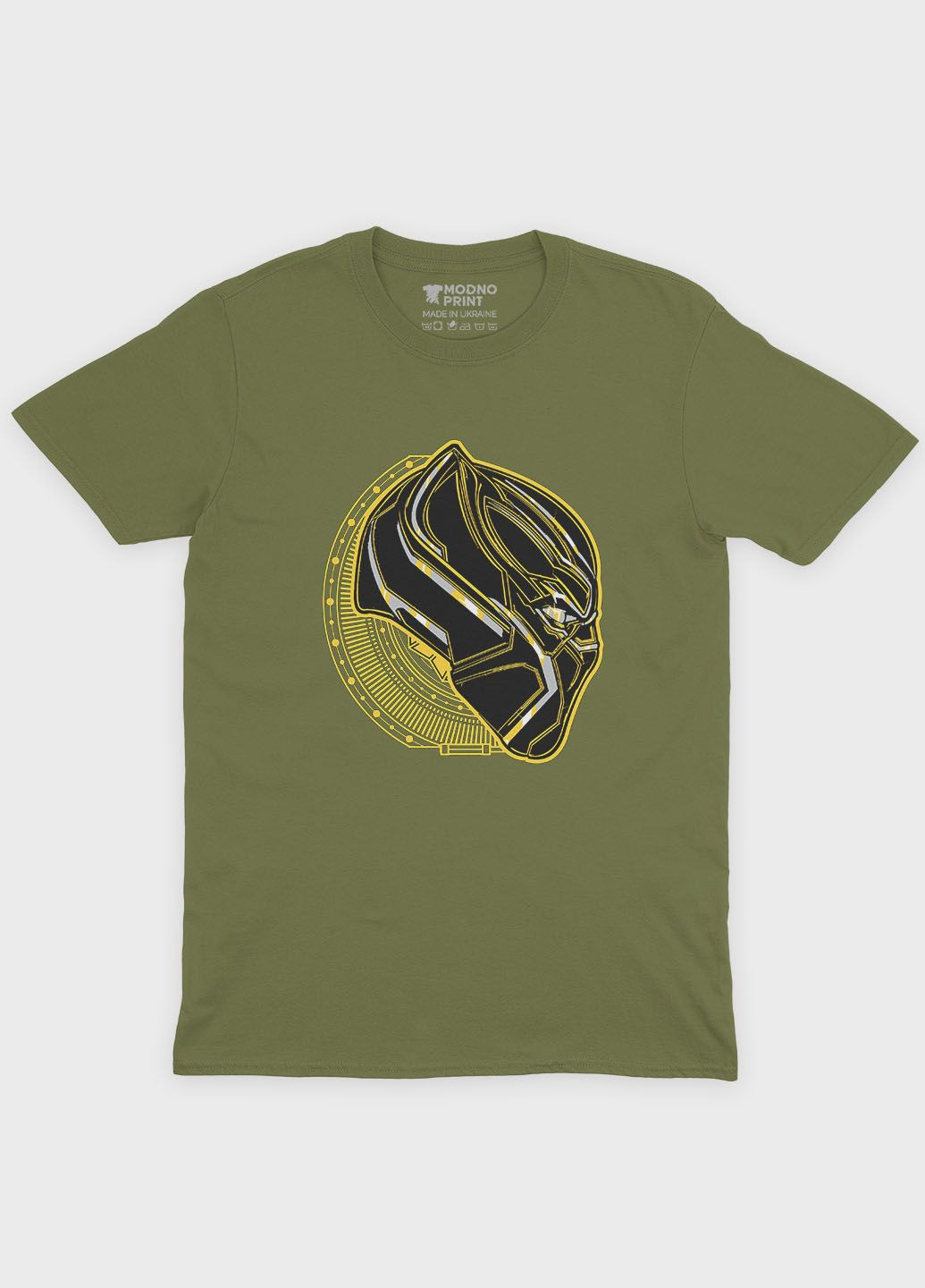 Хакі (оливкова) чоловіча футболка з принтом супергероя - чорна пантера (ts001-1-hgr-006-027-005) Modno
