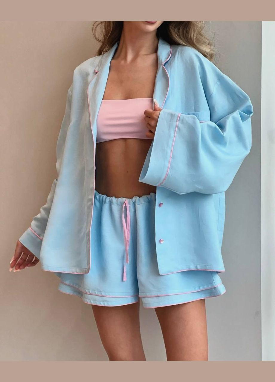 Женский костюм двойка свободная рубашка + шорты MonCher (331605828)