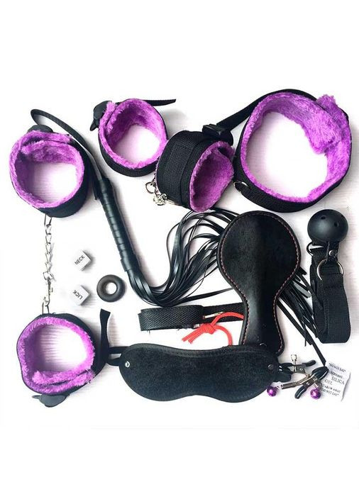 БДСМ набір із 10 предметів бузкового кольору для Садо-мазо. БДСМ набір із екошкіри для рольових ігр і секса China (360603717)