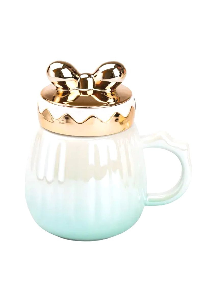 Чашка фарфоровая 500 мл с крышкой зеленая для чая и кофе кружка с крышкой ProDobro (364191597)