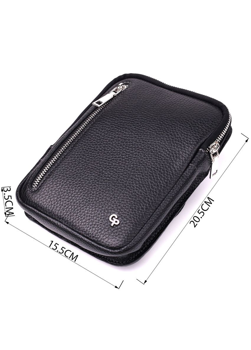 Сумка бананка через плече із натуральної шкіри з кишенями вертикальна чорна (sku_22877) No Brand (328922499)