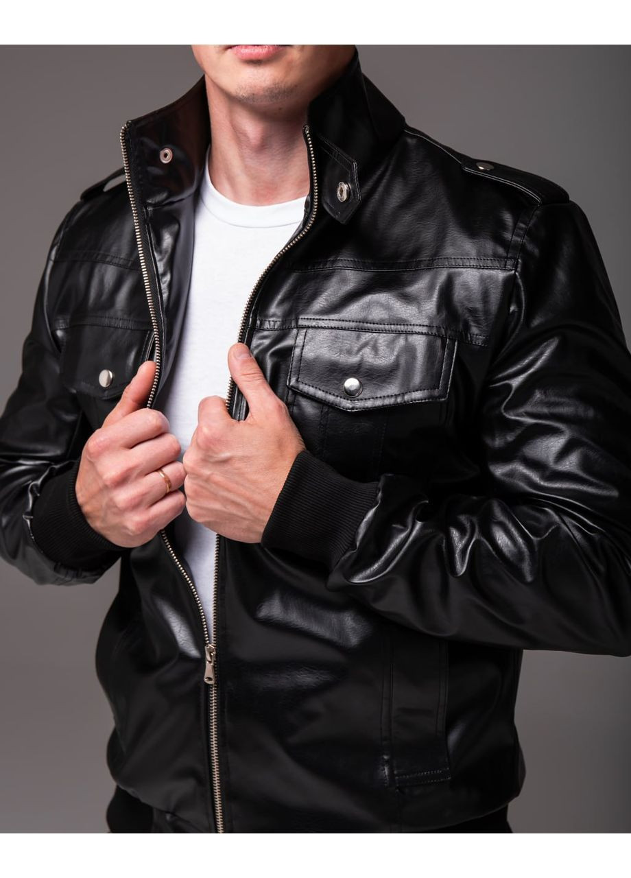 Чорна демісезонна чоловіча куртка з еко-шкіри Vakko