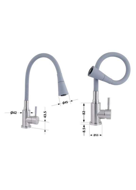 Змішувач для кухні Aria 015 F31, Nickel/Grey (k35) з гнучким виливом LDARI015F31GNK31871 LIDZ 066580 (351485692)