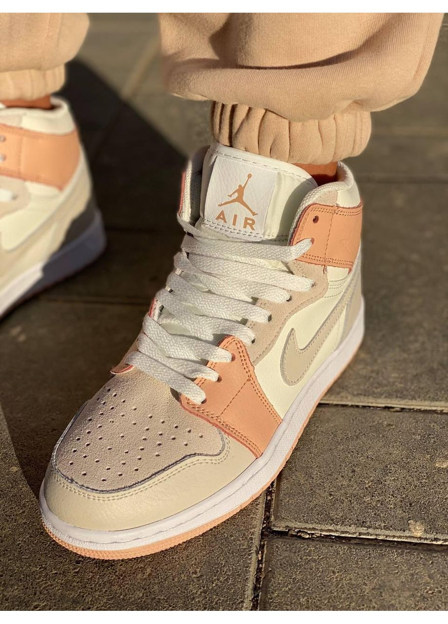 КРОССОВКИ ЖЕНСКИЕ NIKE AIR JORDAN 1 RETRO HIGH WHITE BEIGE GREY НАЙК АИР ДЖОРДАН No Brand серые демисезоны (367168697)