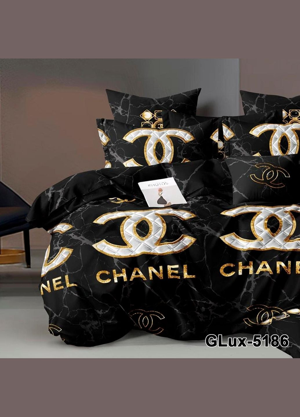 Постільна білизна бавовняна Шанель Двоспальна Простирадло на гумці 180x200х20 Бязь Чорна 70 х 70 No Brand (322568270)